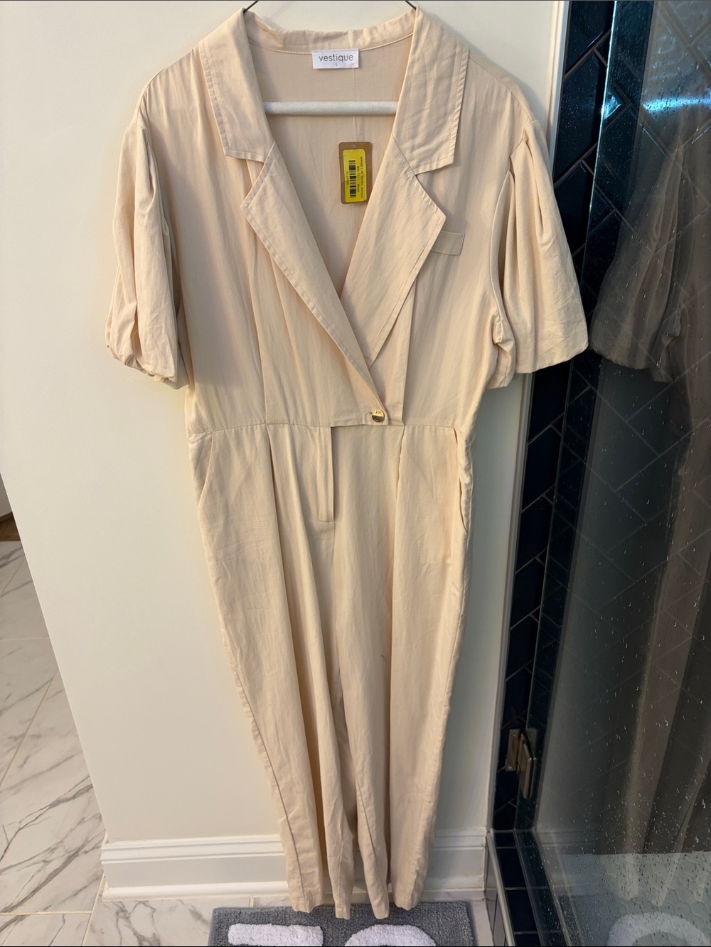 vestique Beige Short Sleeve Tailored Jumpsuit
